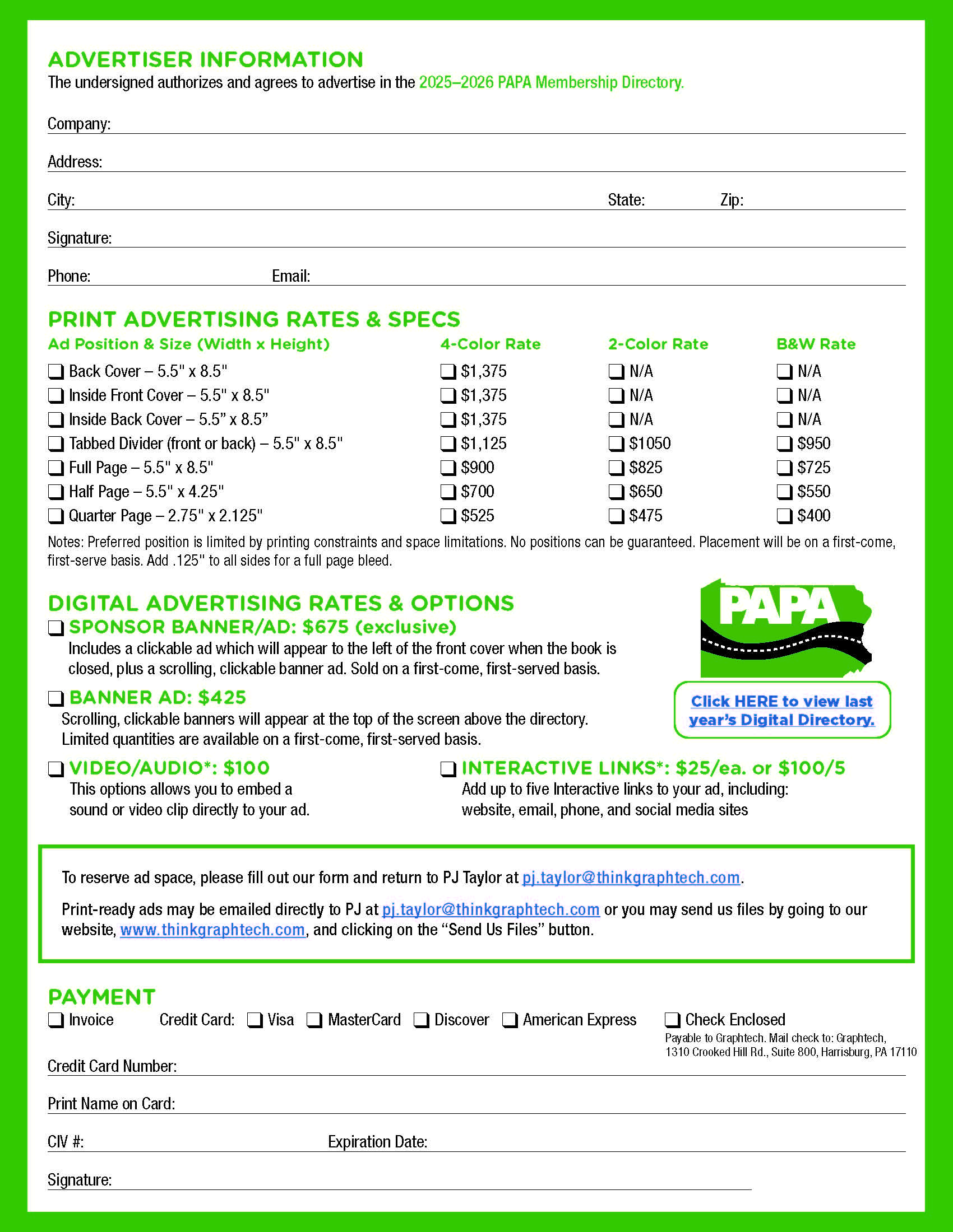  PAPA Membership Directory - 2025-2026 Advertising Opportunity