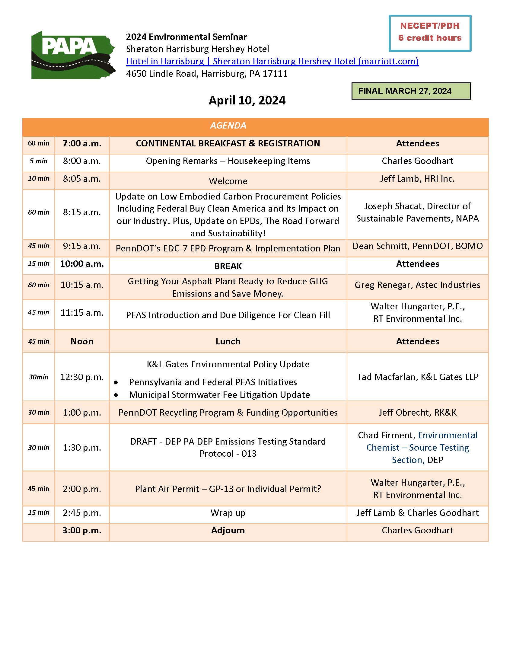 PAPA Environmental Seminar Agenda 2024 April 10 2024 FINAL 03.26.24 web